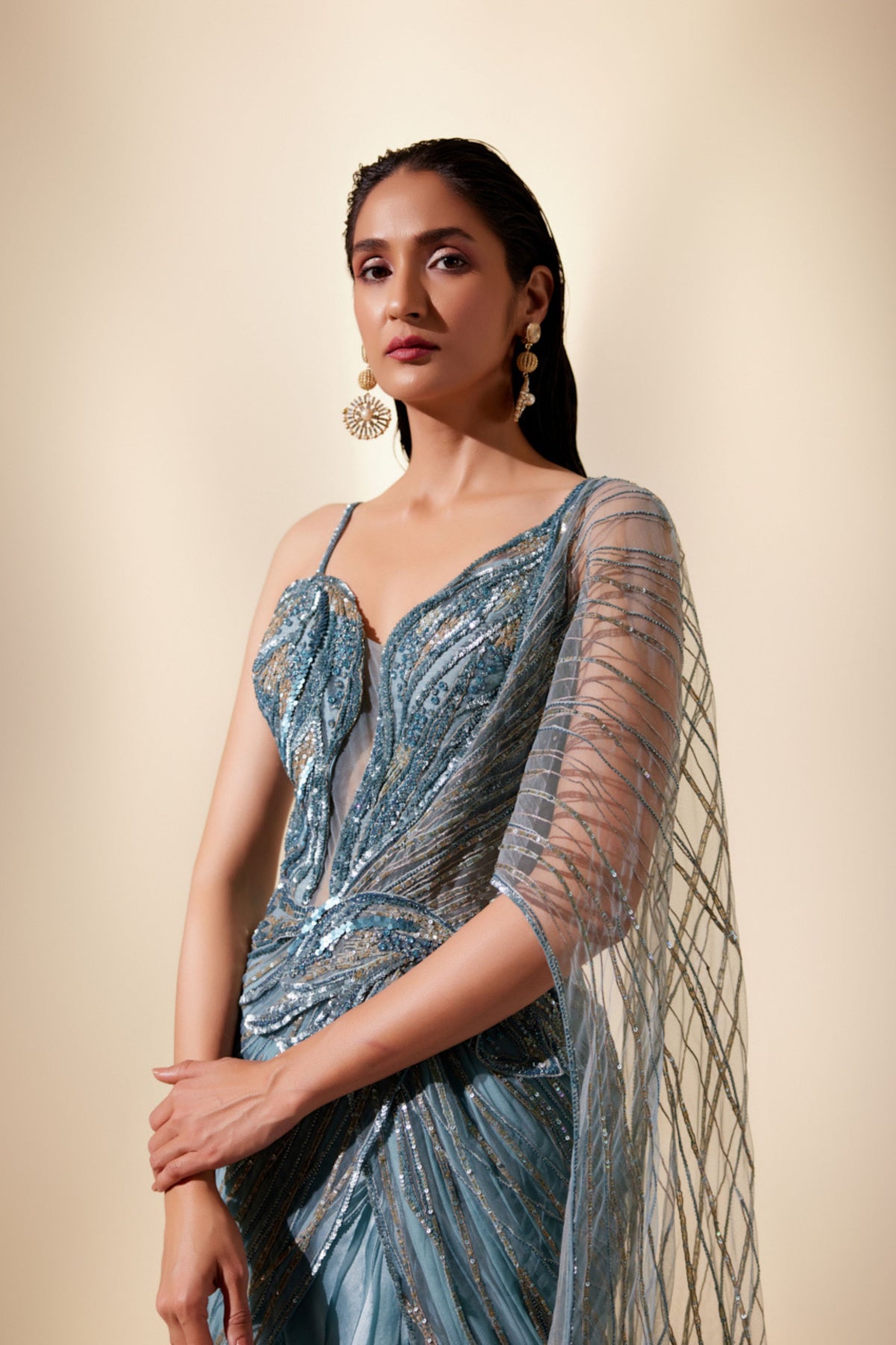 Twilight Teal Stream Saree