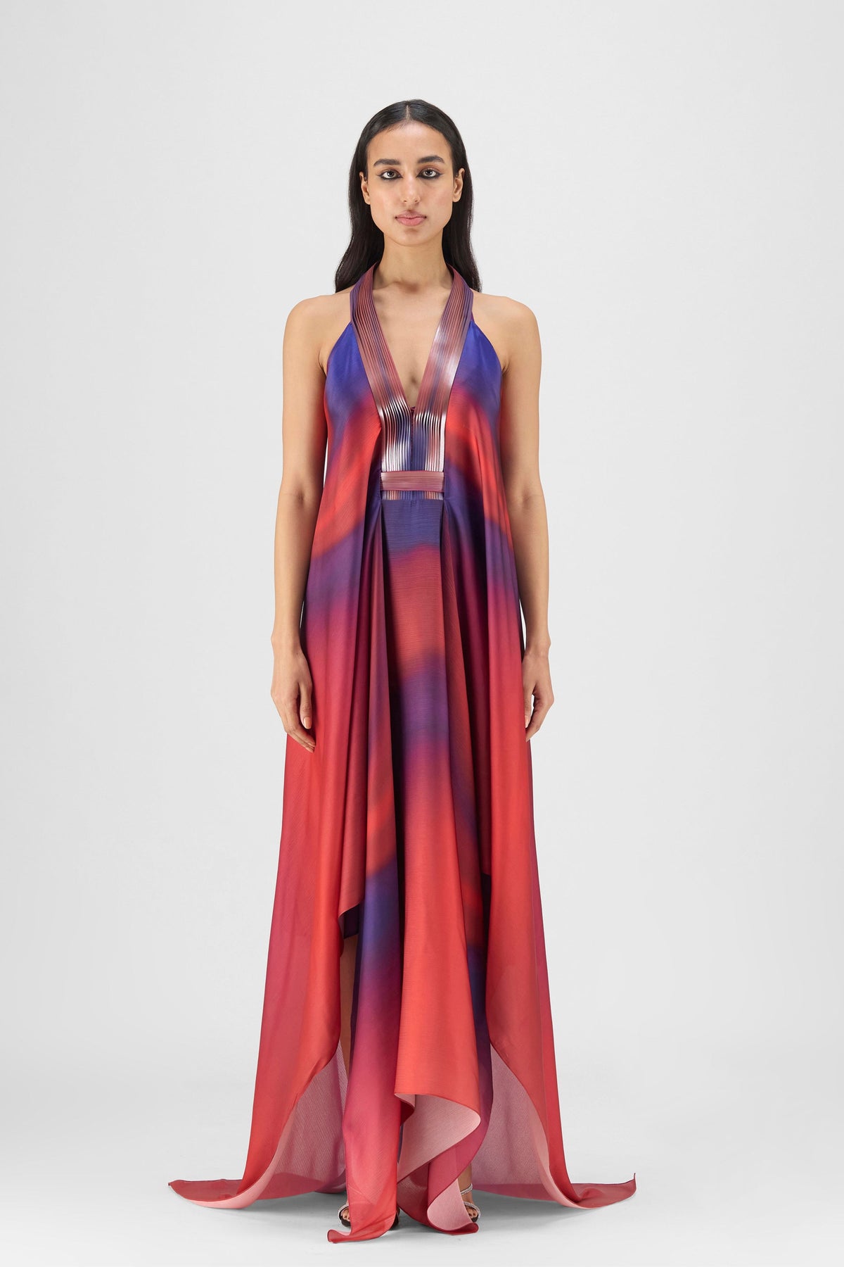 Pleated Watercolour Fluid Gown