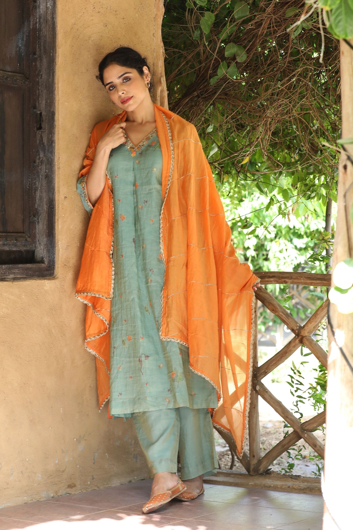 Blue And Orange Kurta Set