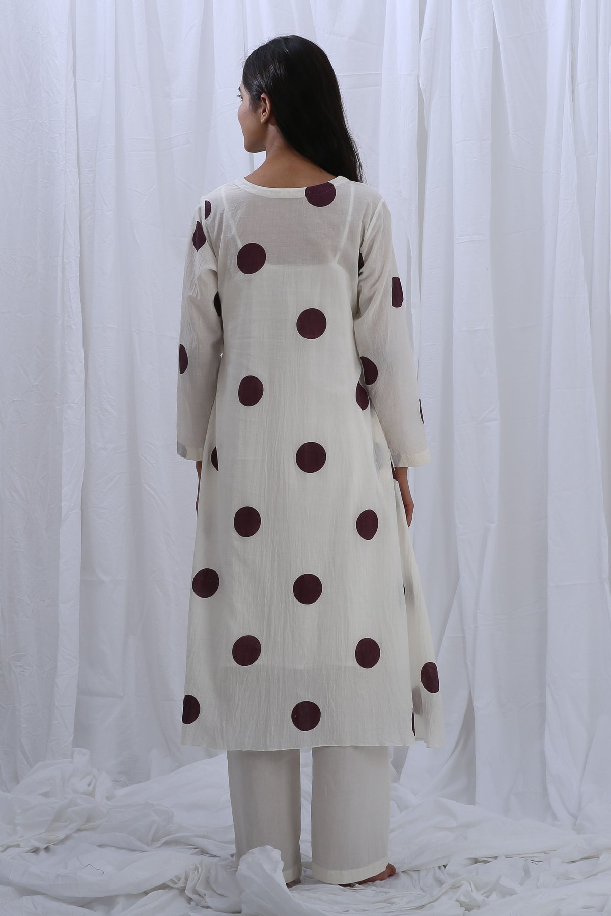 Berry Polka Kurta Set With Dupatta