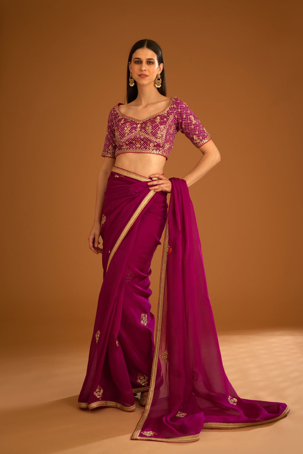 Raspberry pink Saree set