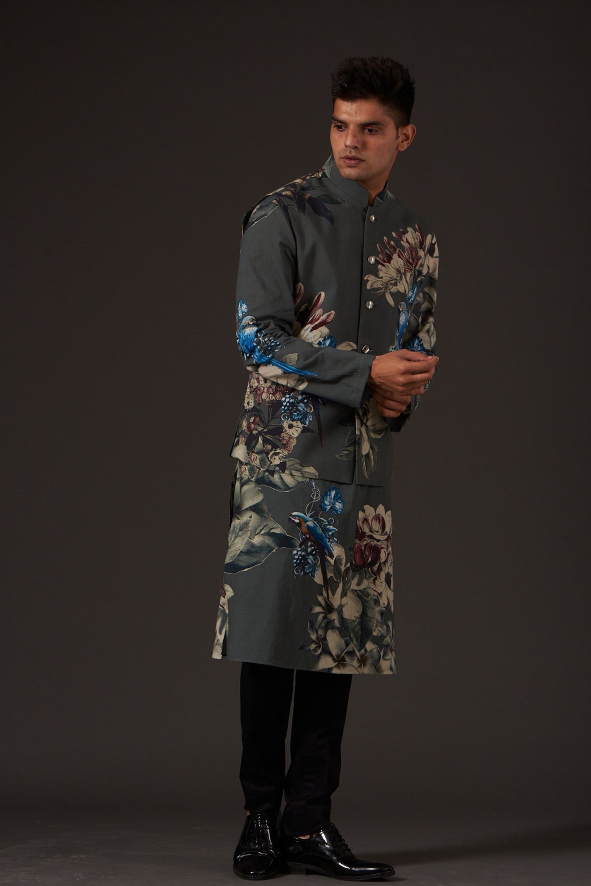 Grey Floral Kurta Set