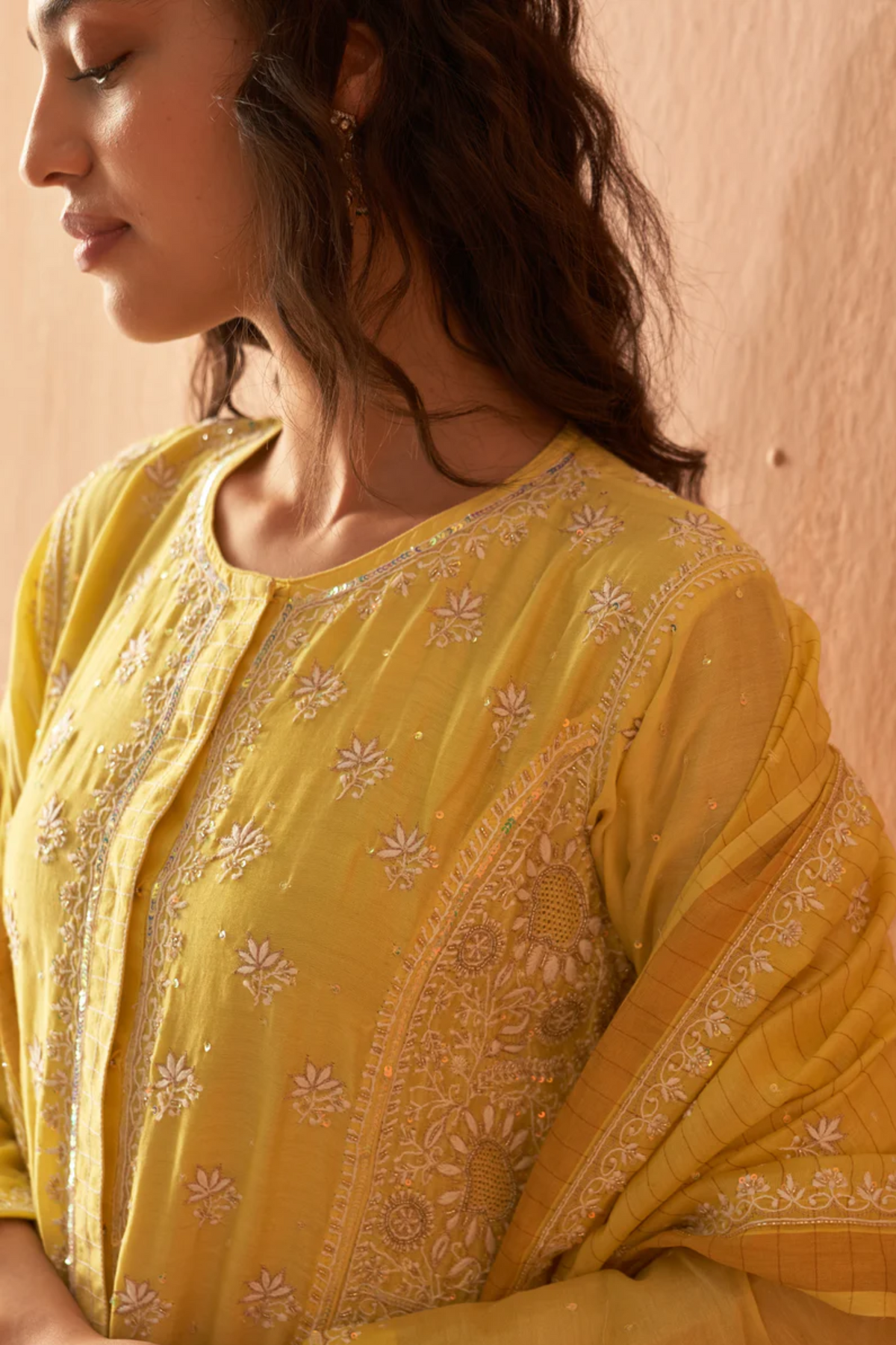 Yellow Chanderi Zardozi Anarkali Set