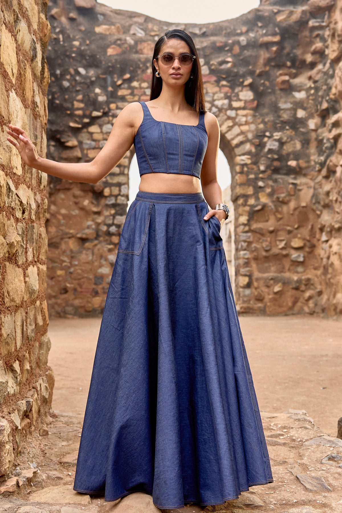 Indigo Boning Skirt Set