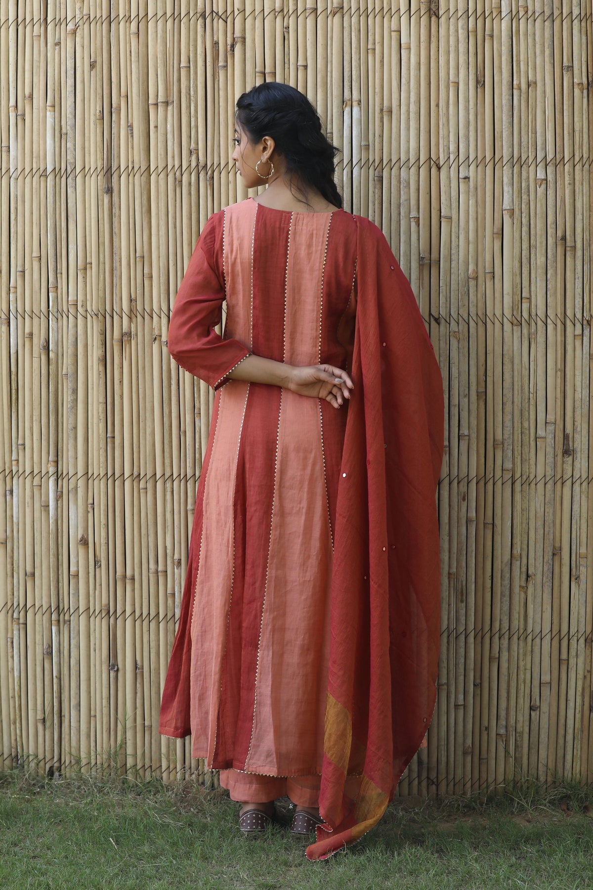 Red And Peach Kurta Set