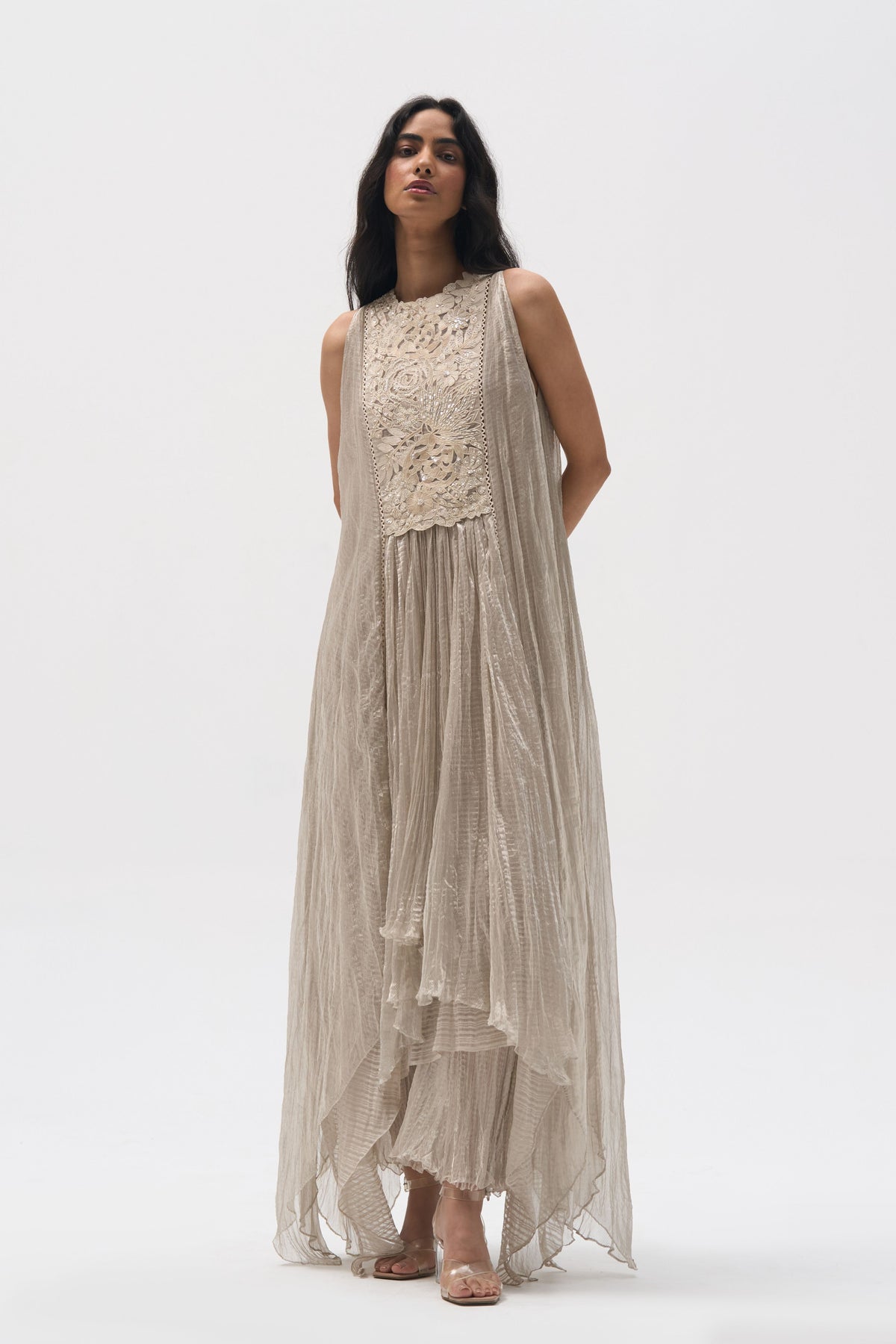 Flora Metallic Crinkle Midi Dress