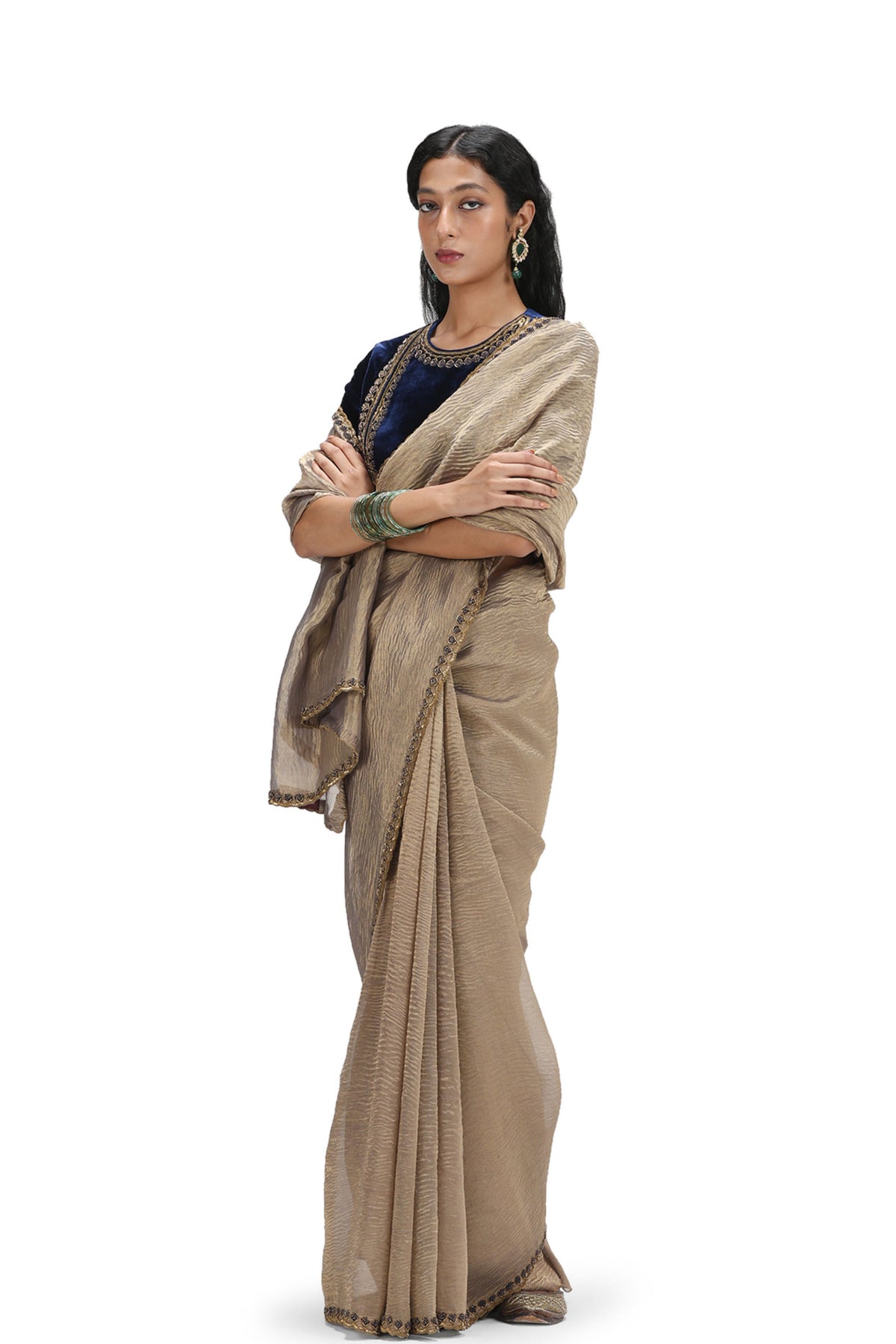 Shanta Metallic Grey Saree Set