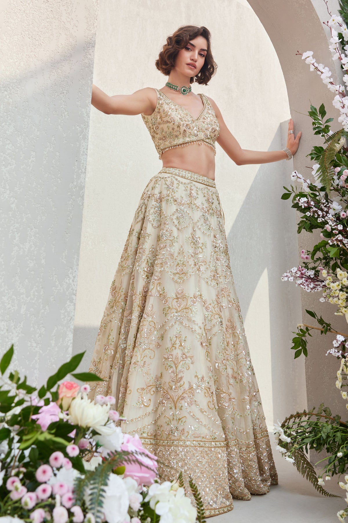 Blossom Beige Ivory Lehenga Set