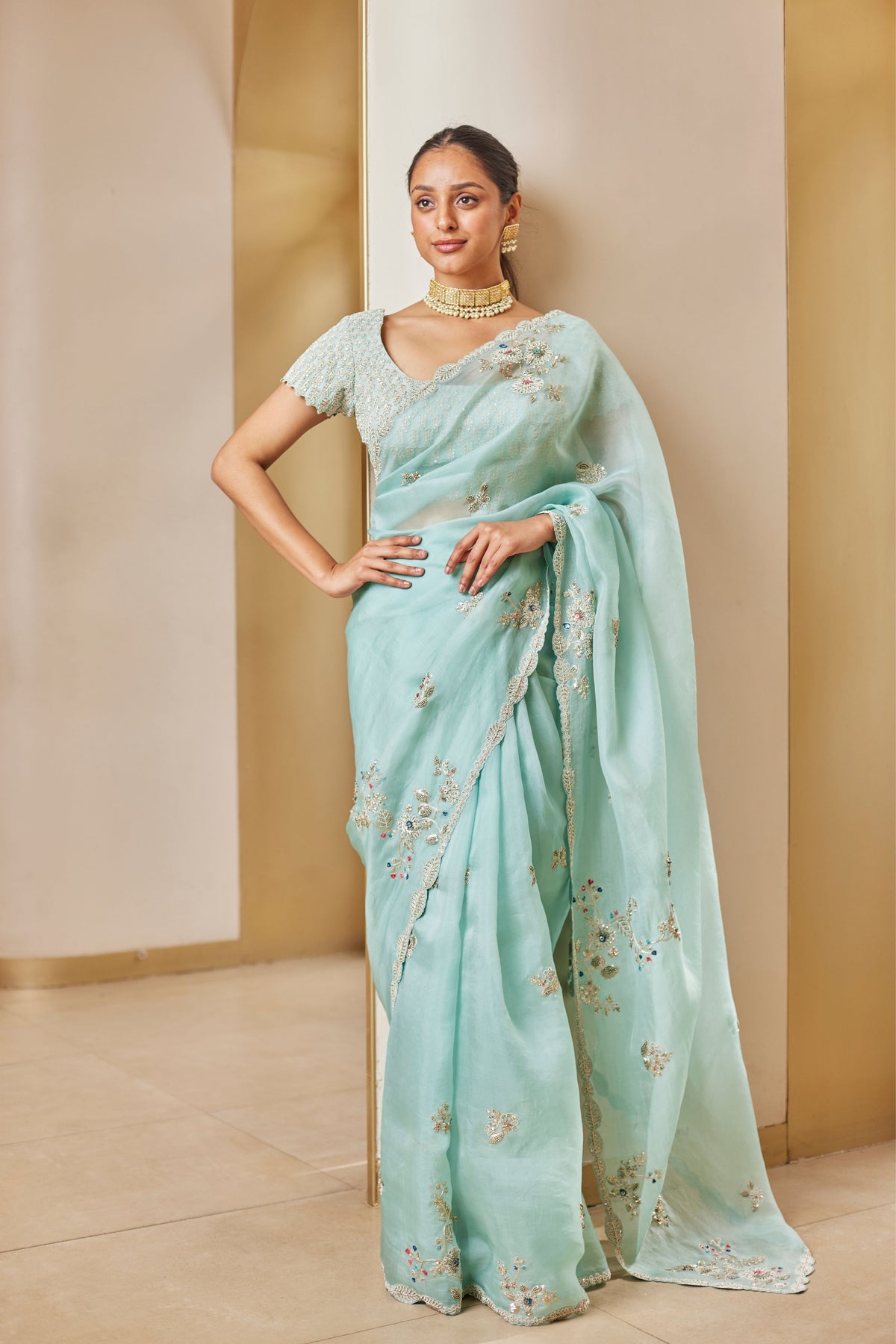 Teal Embroidered Saree