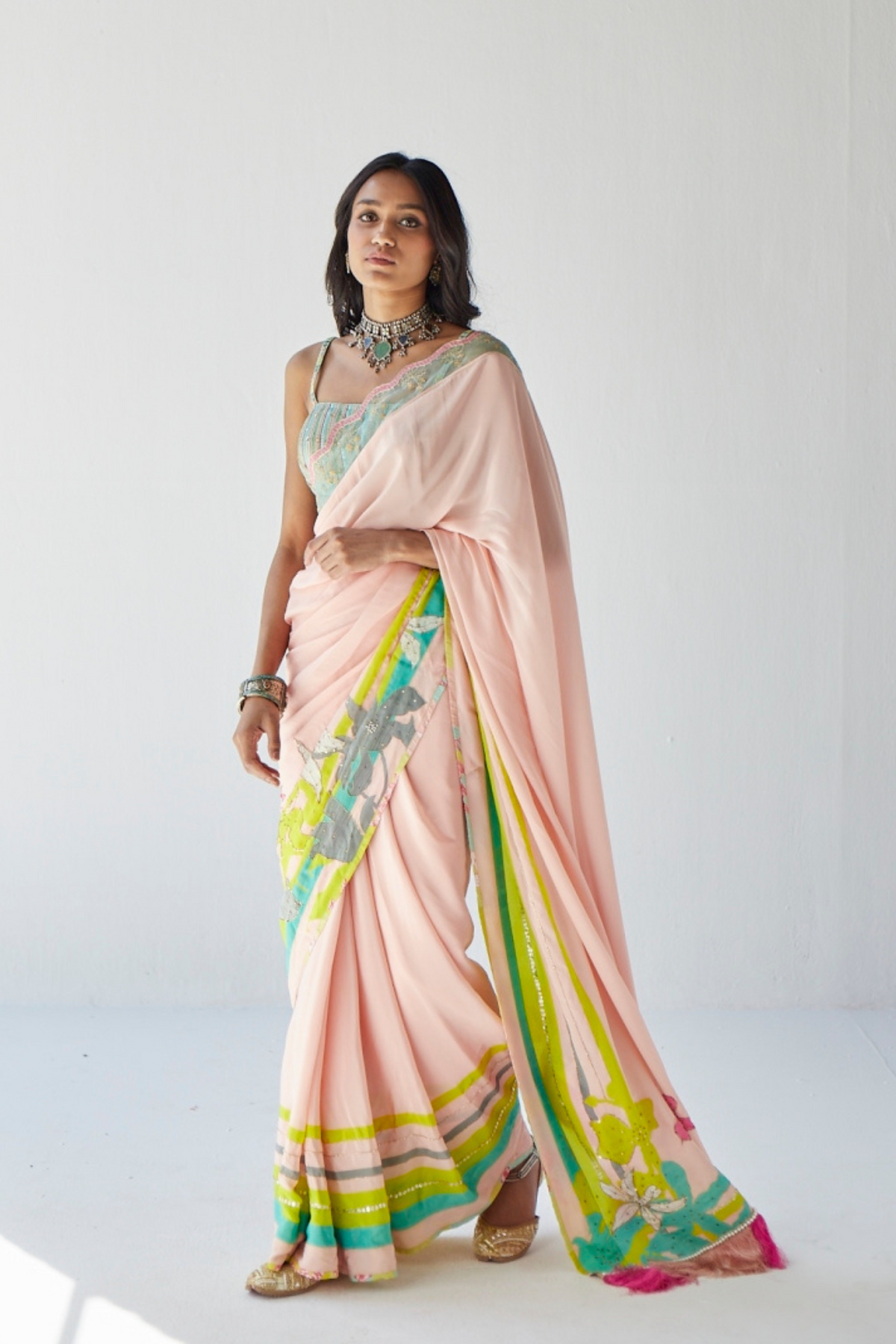 Nude pink orchid sari