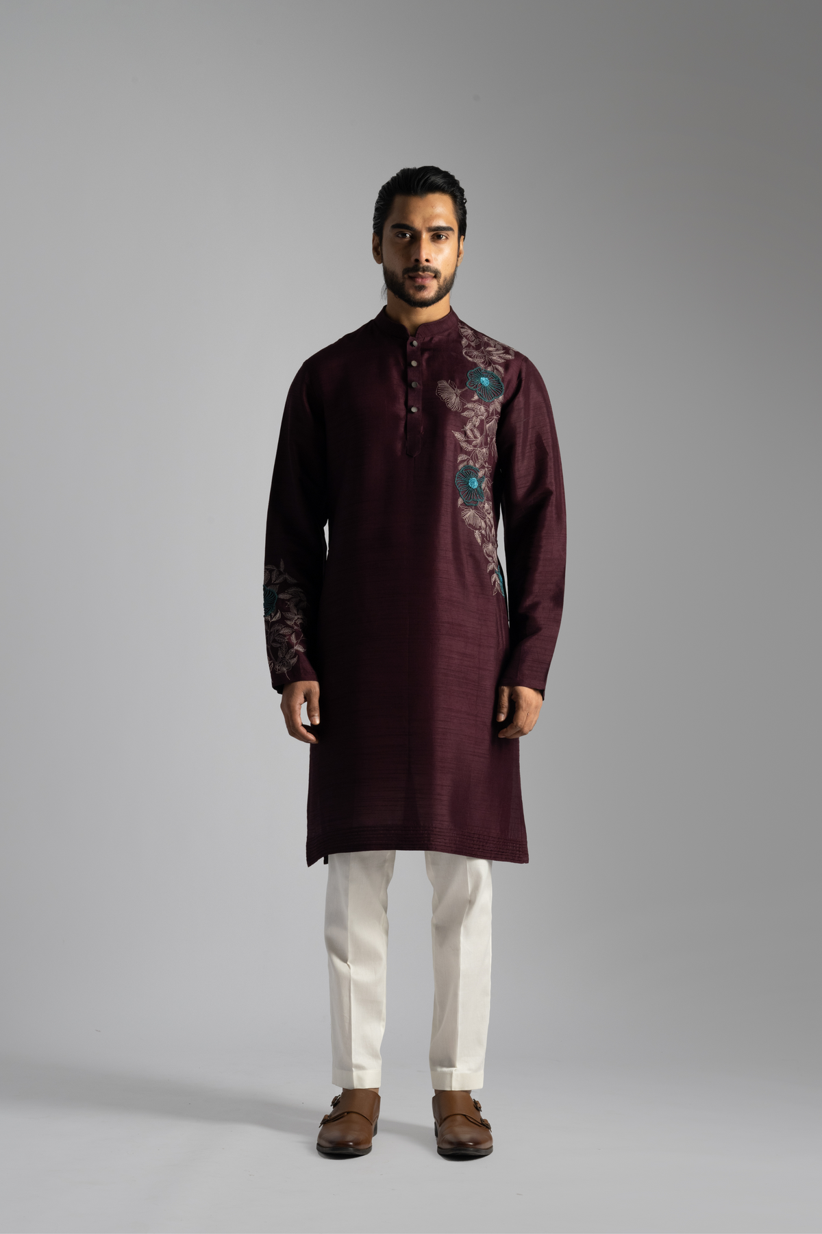 Maroon Silk Kurta Set