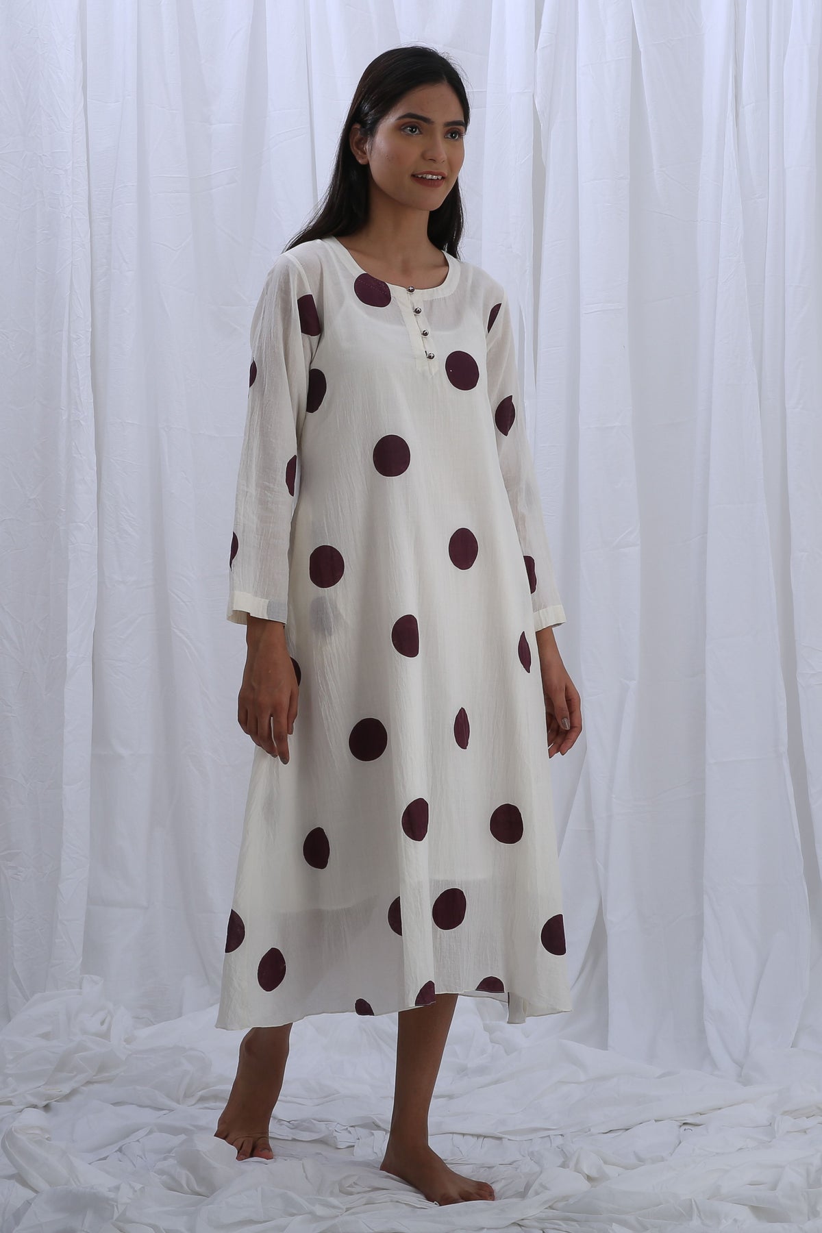 Berry Polka Round Neck Dress