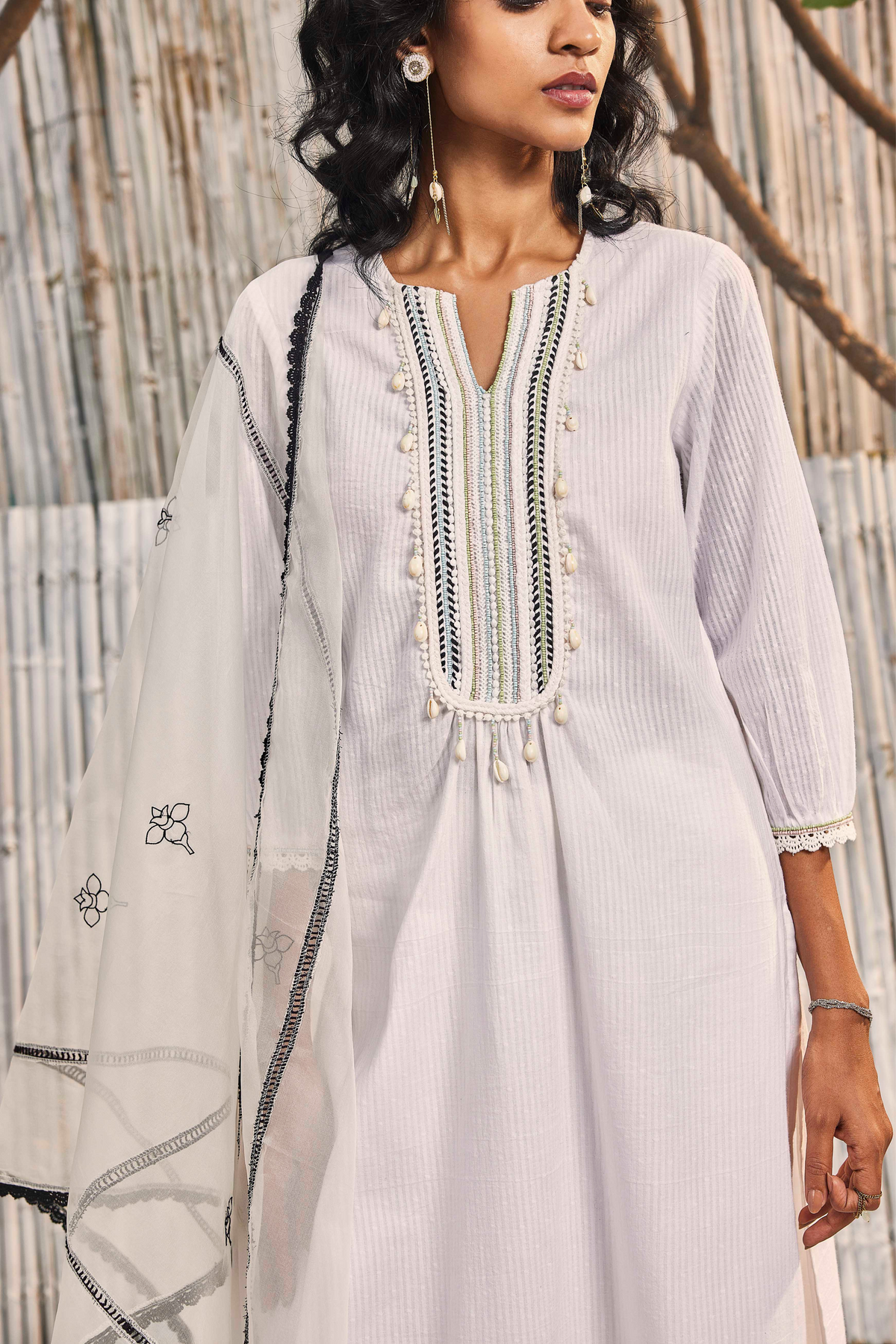 Shell White Cotton Straight Kurta Set