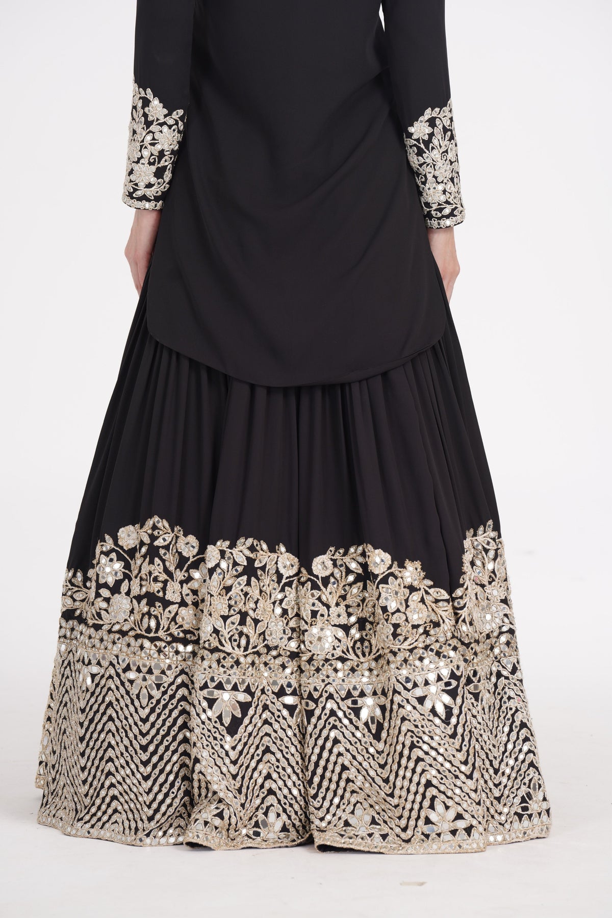 Carbon Black Embellished Kurta Skirt