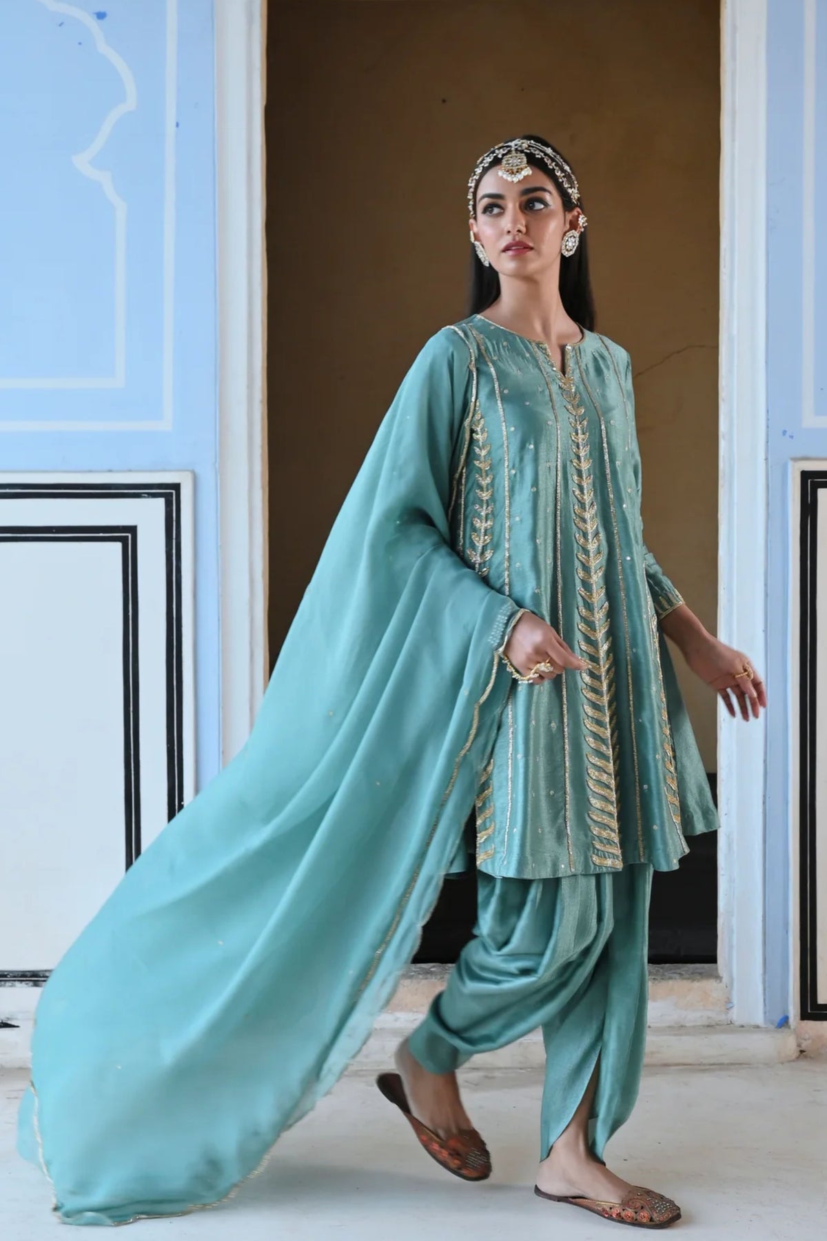 Turquoise Blue Embroidered Kurta Set