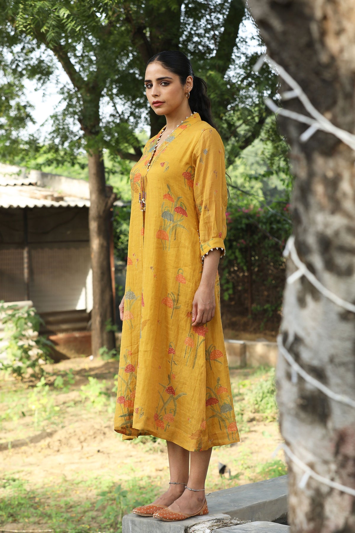 Mustard Yellow High Collar Tunic