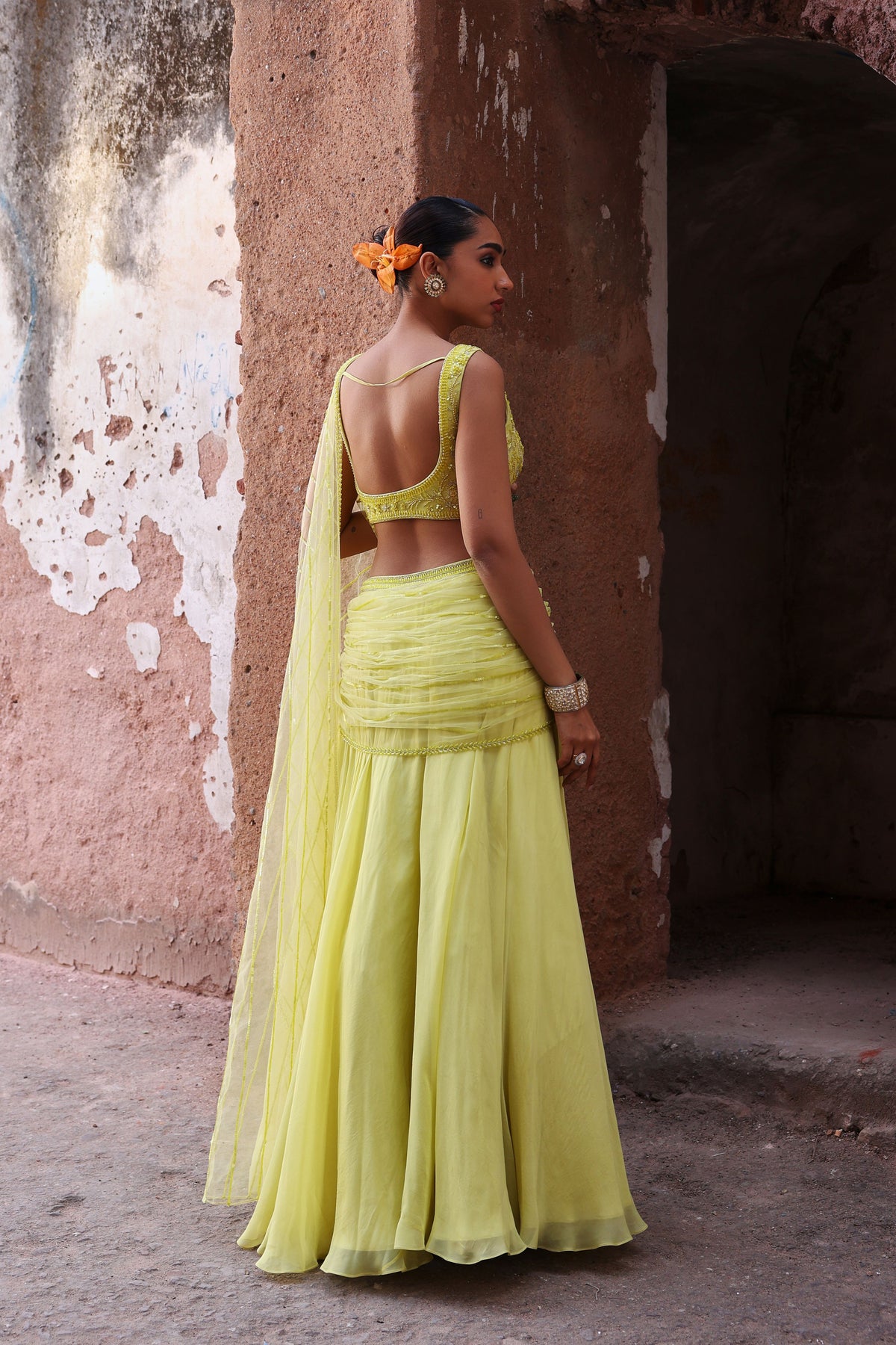 Mahi Blouse and Skirt in Neon Green