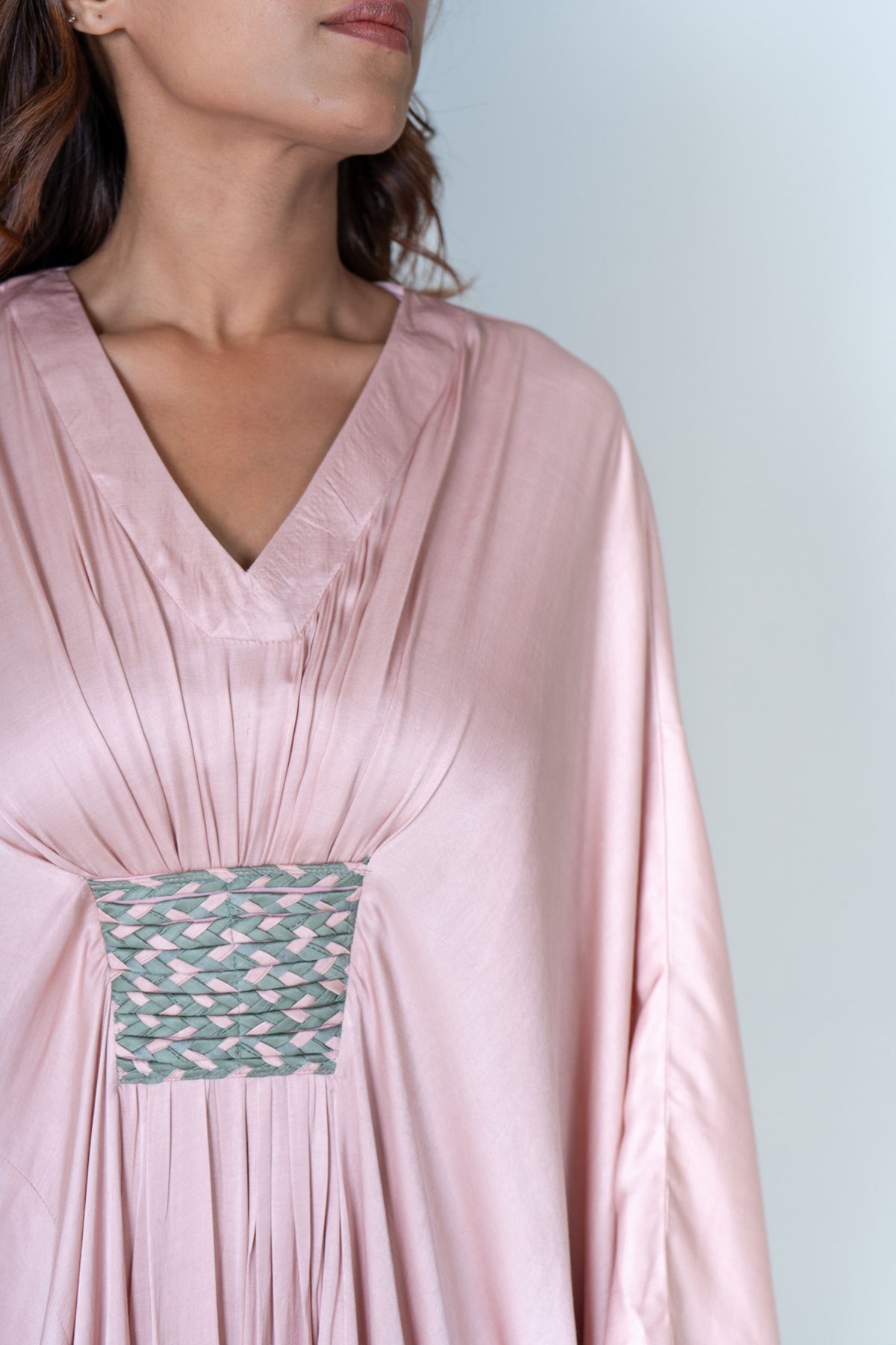 Pink-green Braided Long Kaftan