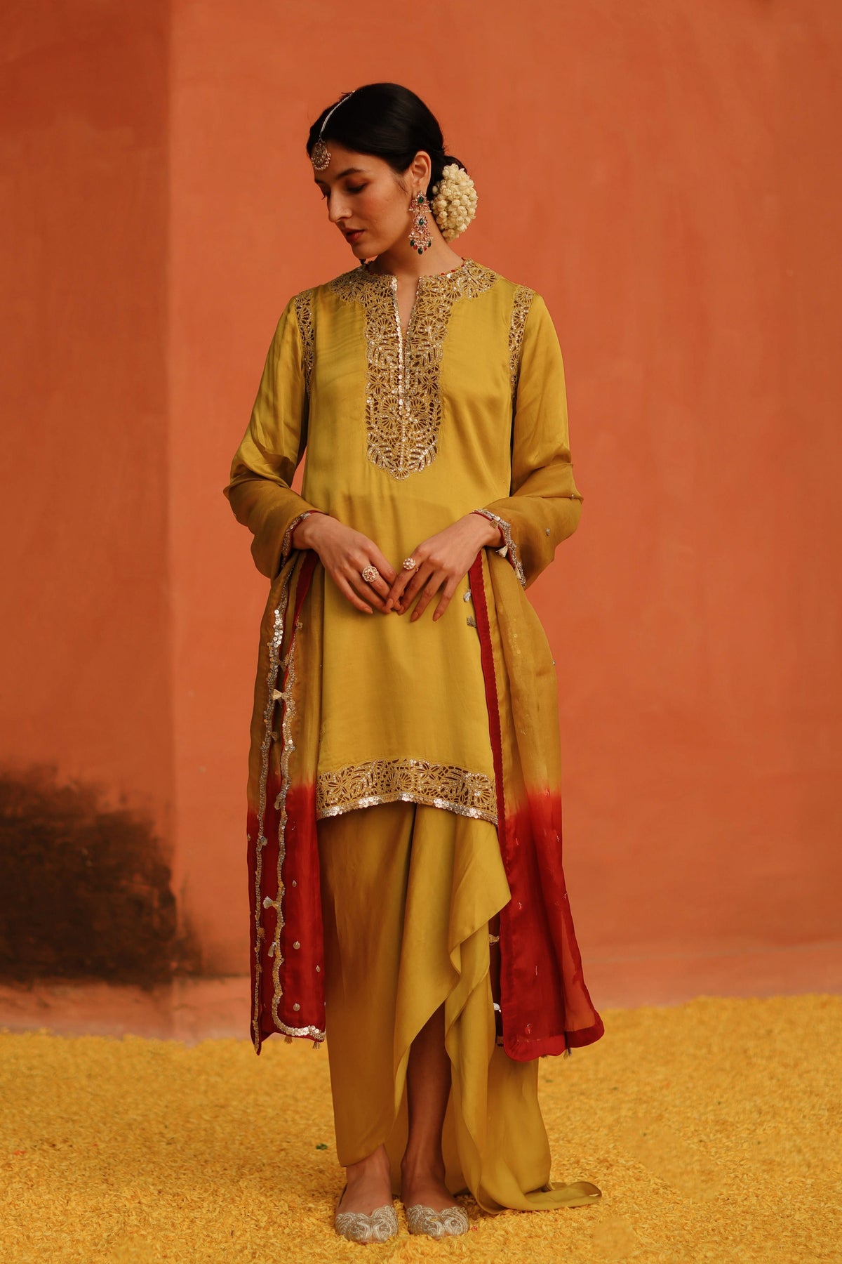 Mustard Cutwork Kurta Set