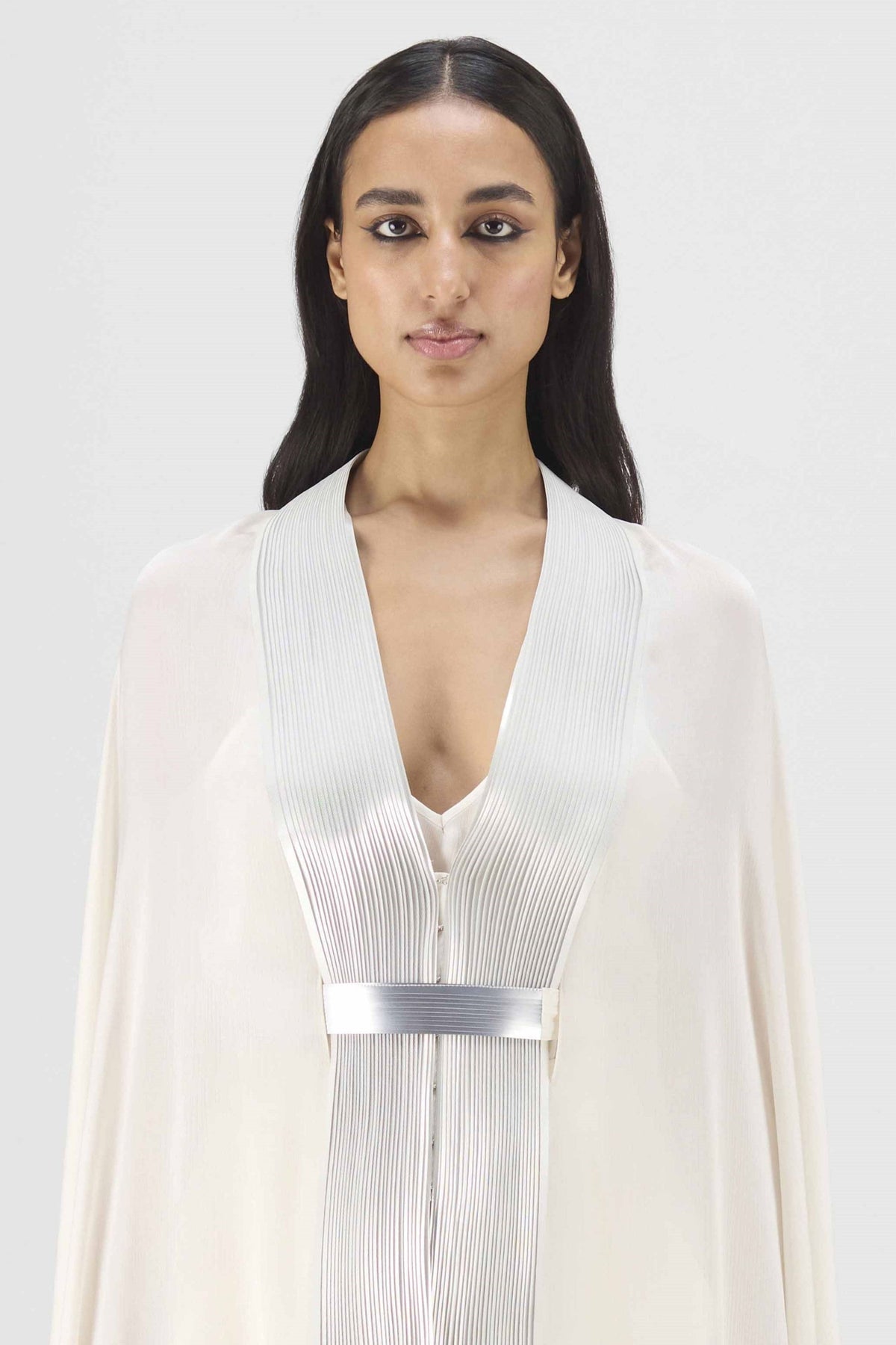 Metallic Structured Cape In Pearl