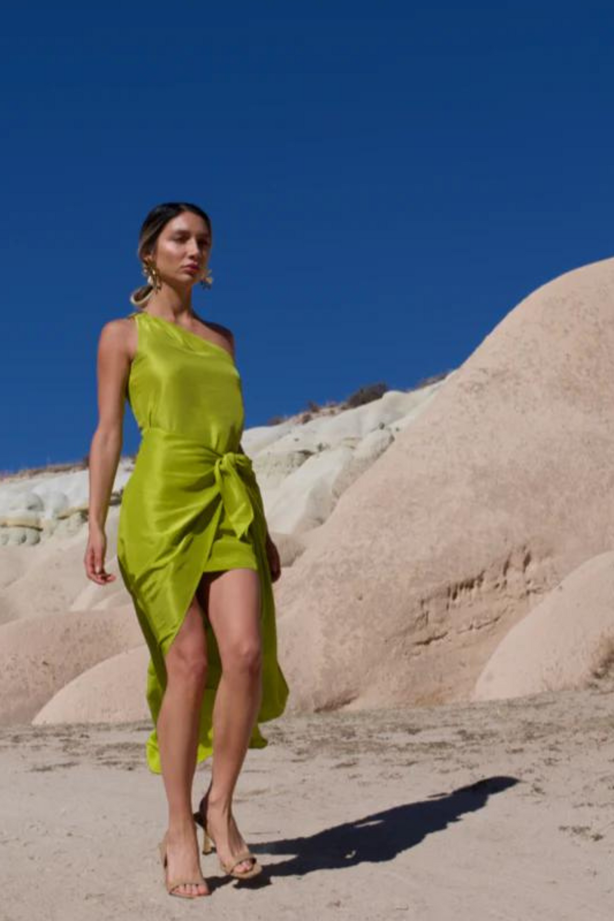 Lime One-shoulder Wrap Dress