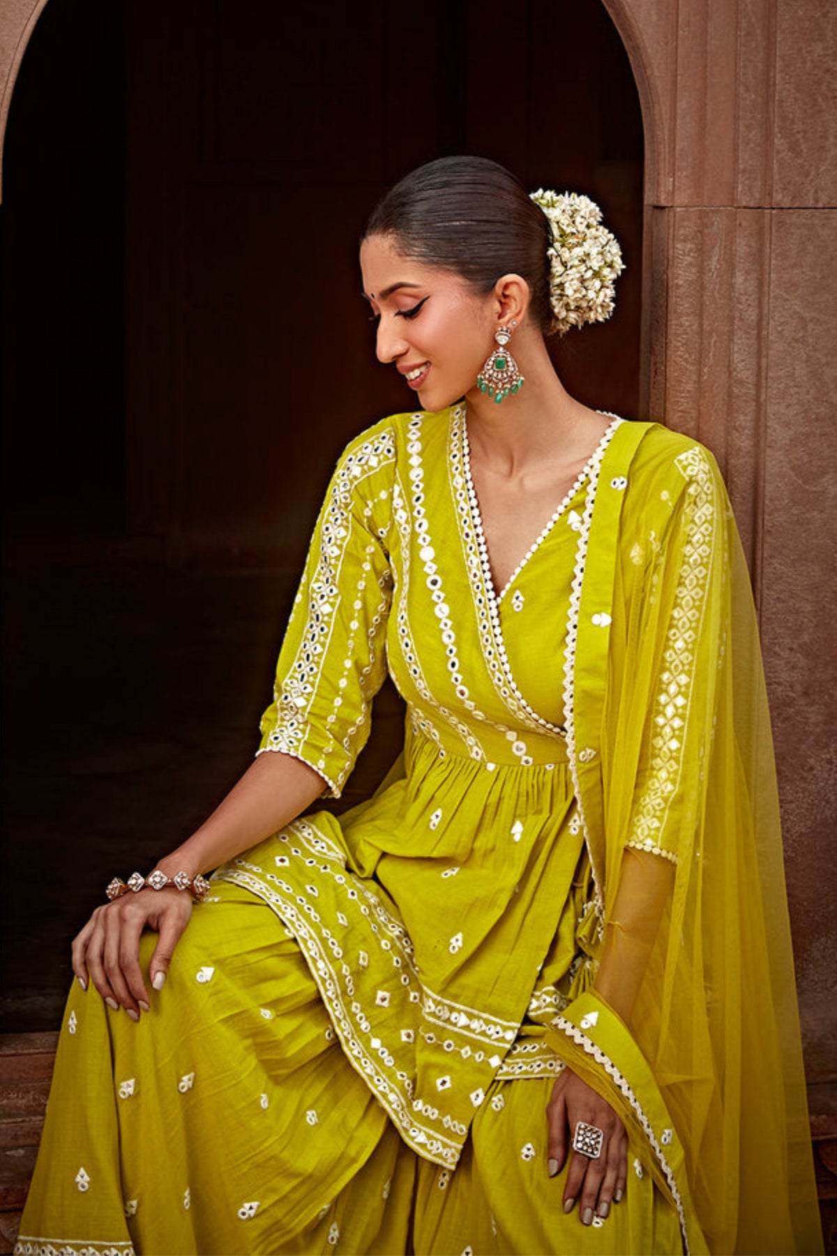 Neon Green Three Sharara Set