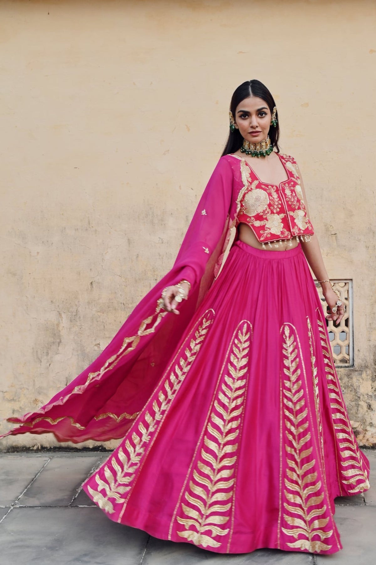 Fuscia Pink Embroidered Lehenga Set