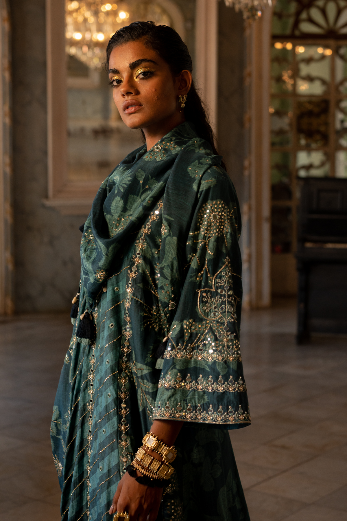 Teal Blue Floral Kurta Set