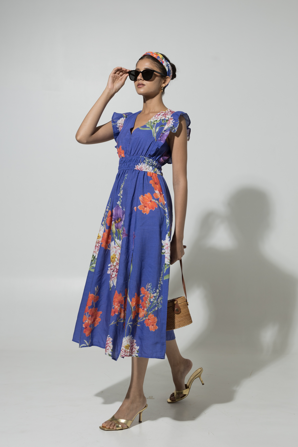 Blue Iris Ruffle Linen Dress