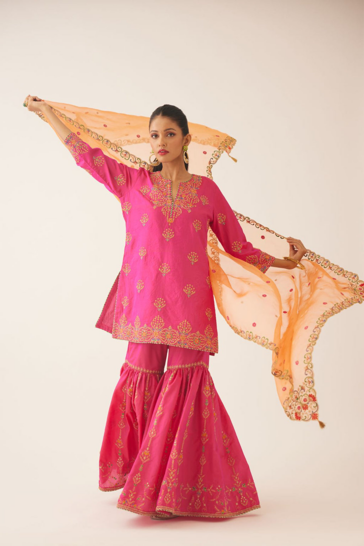 Raspberry Short Silk Kurta Set