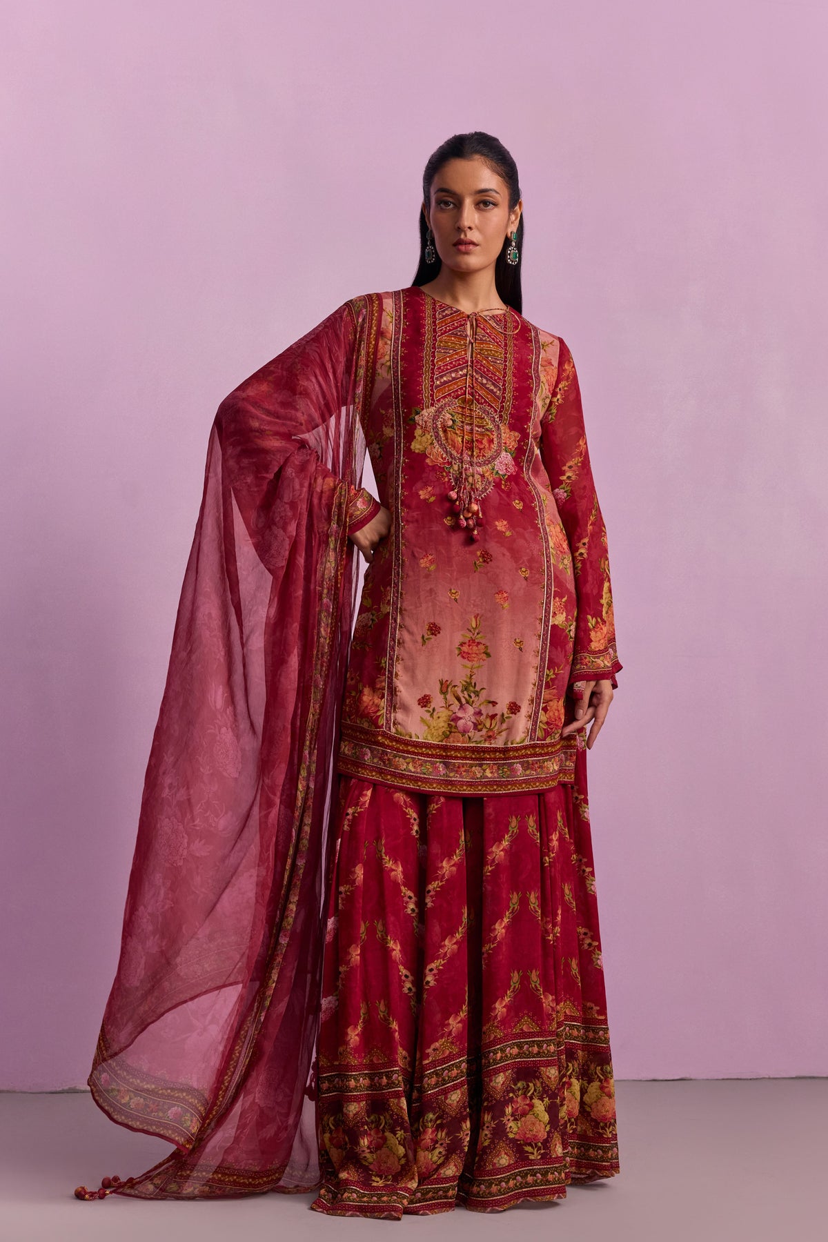 Rose Red Anaisha Sharara Set