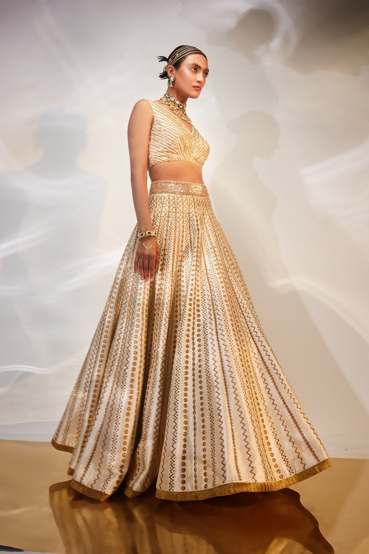 Ivory &amp; Gold Lehenga Set