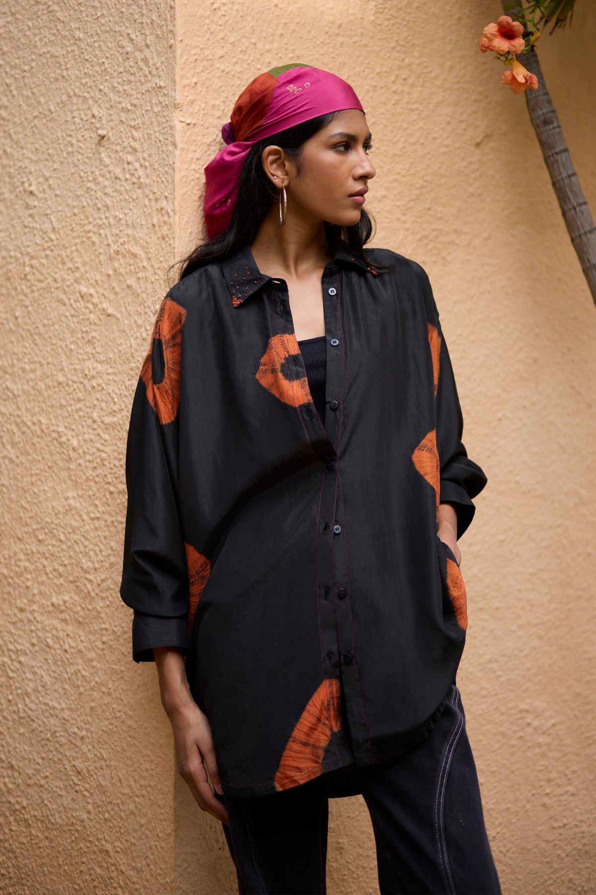 Black Bandhni Motifs Shirt