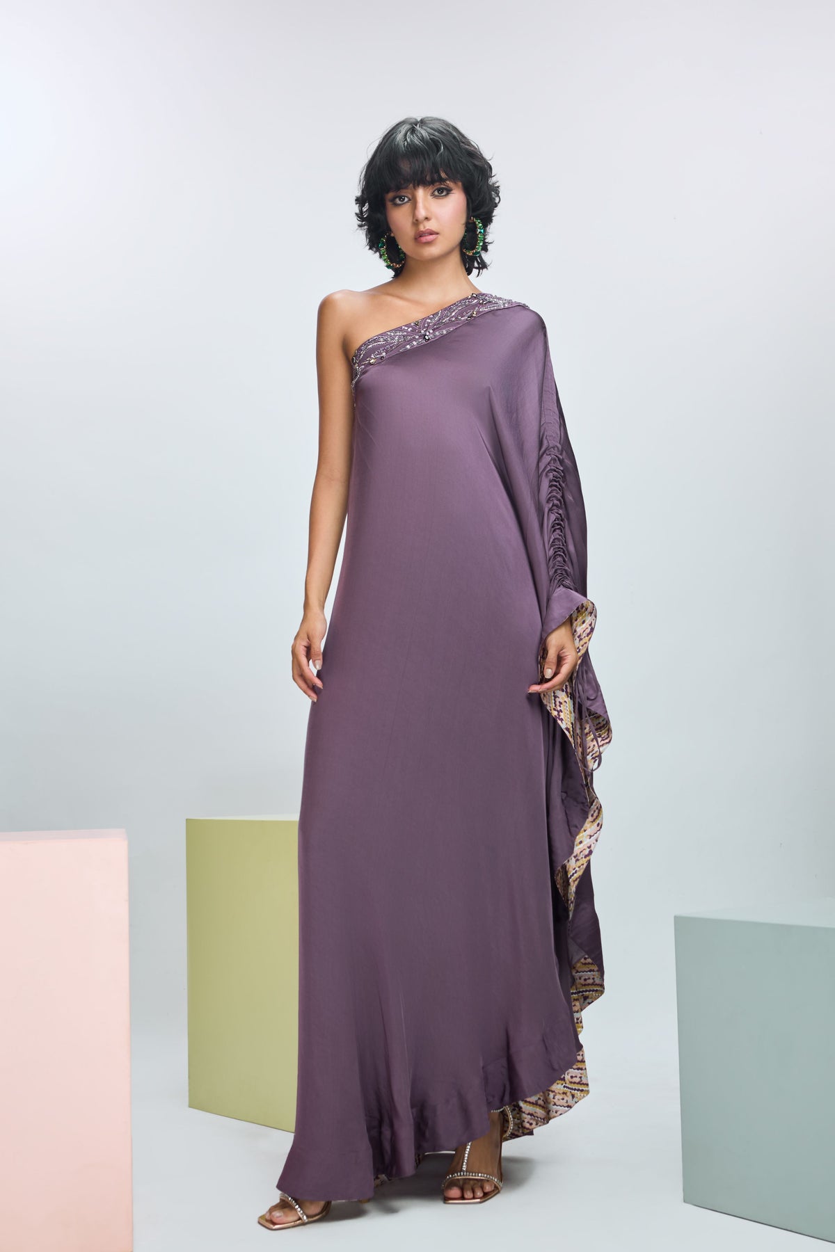 Deep Plum Hand Embroidered Kaftan