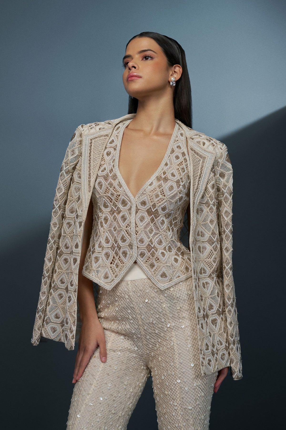 Illume Ivory Sharara With Blazer