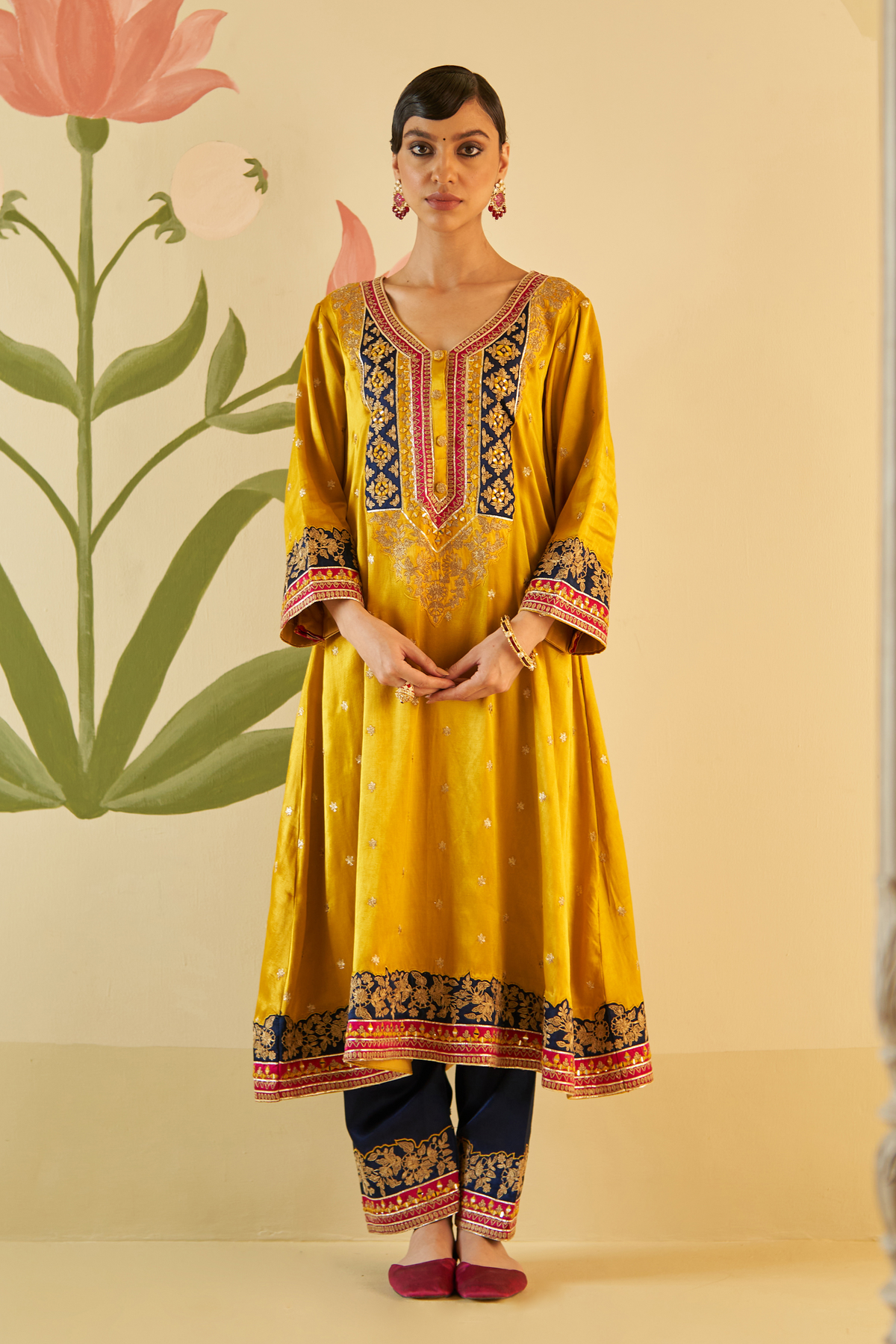 Mustard Satin Choga Set