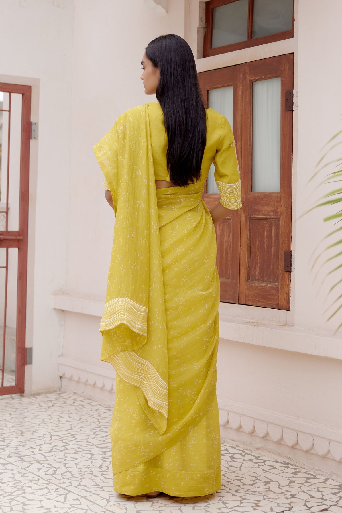 Citrine Printed Saree Set