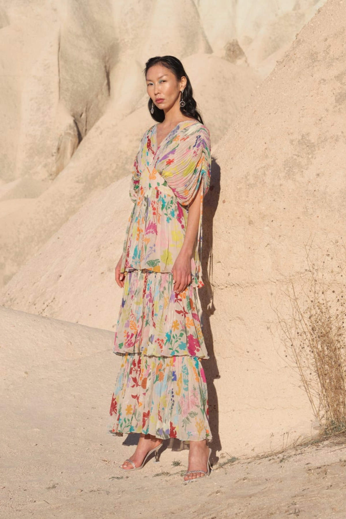 Floral Printed 3-tiered Maxi Dress