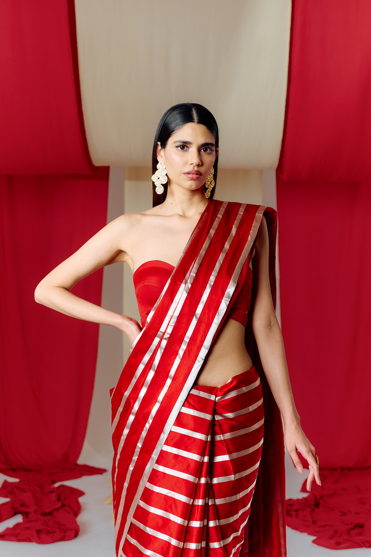 Handwoven Red Striped Silk Saree