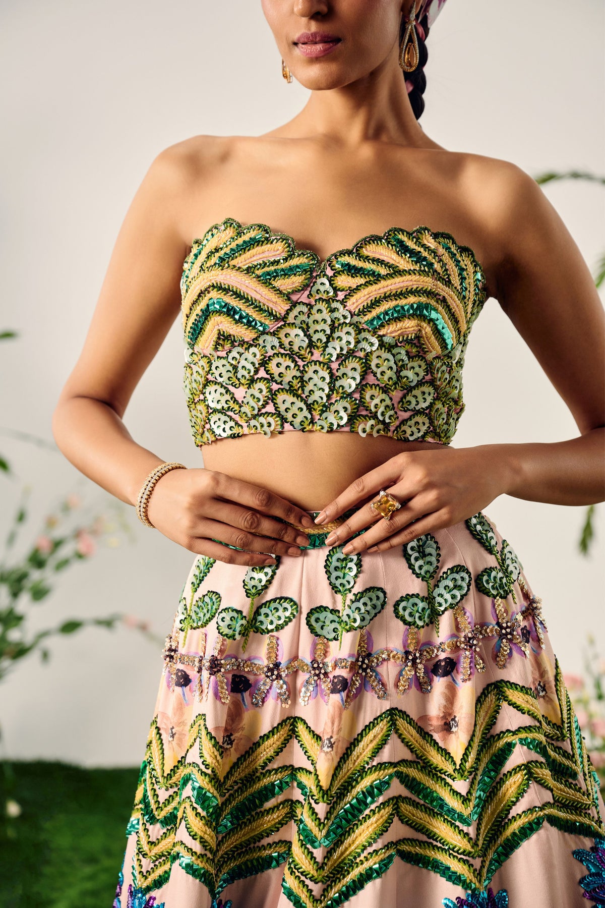 Multi Tropical Print Lehenga Set