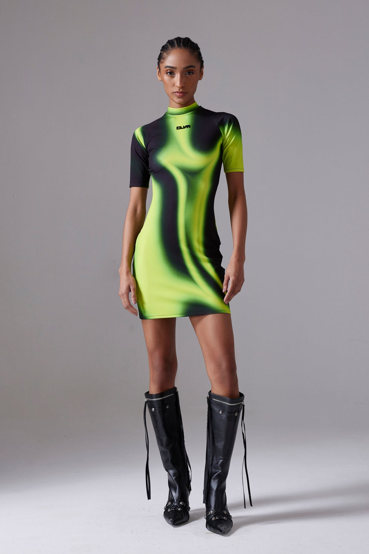 Acid Green Gradient Print Mini Dress