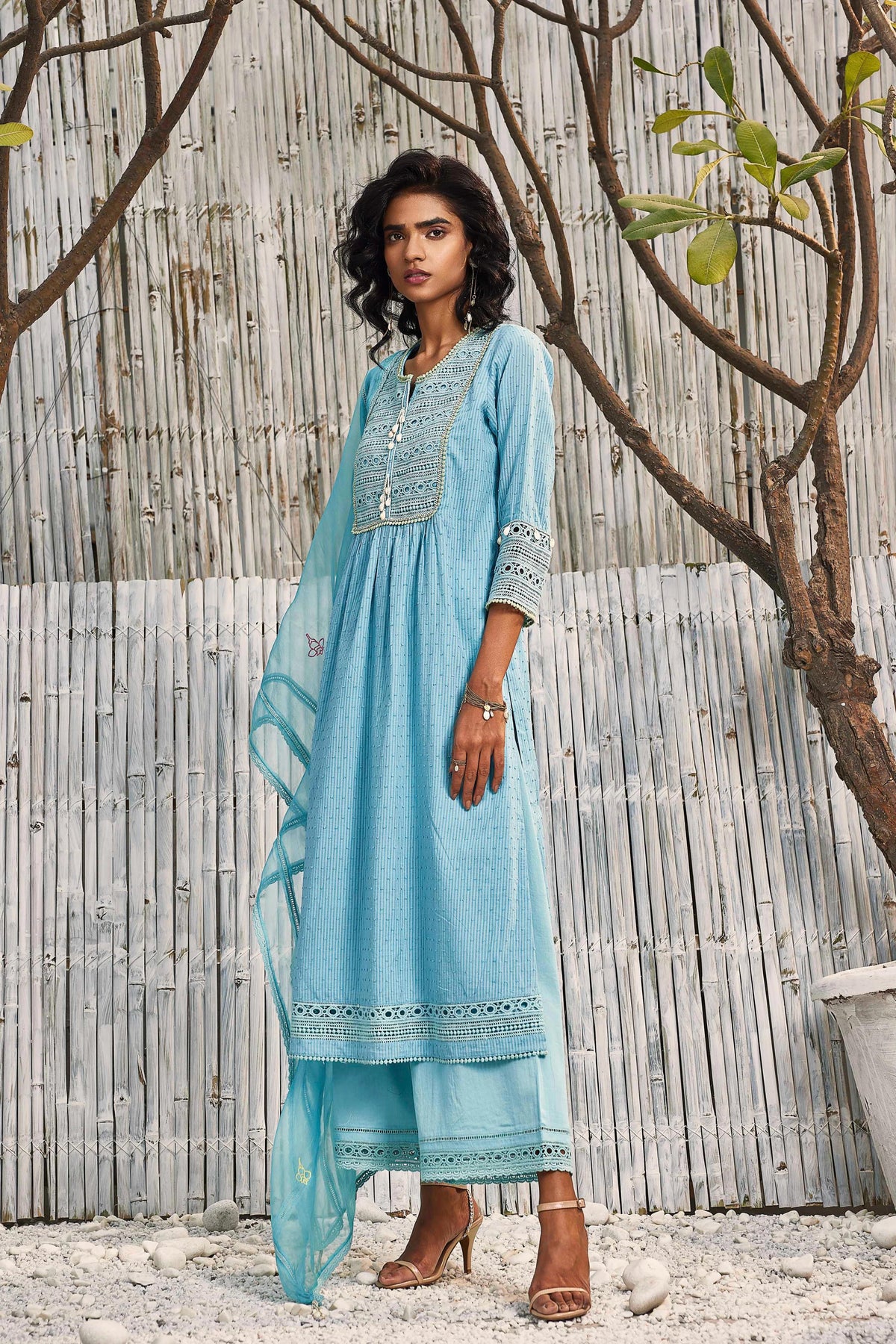 Tropical Blue Cotton Kurta Set