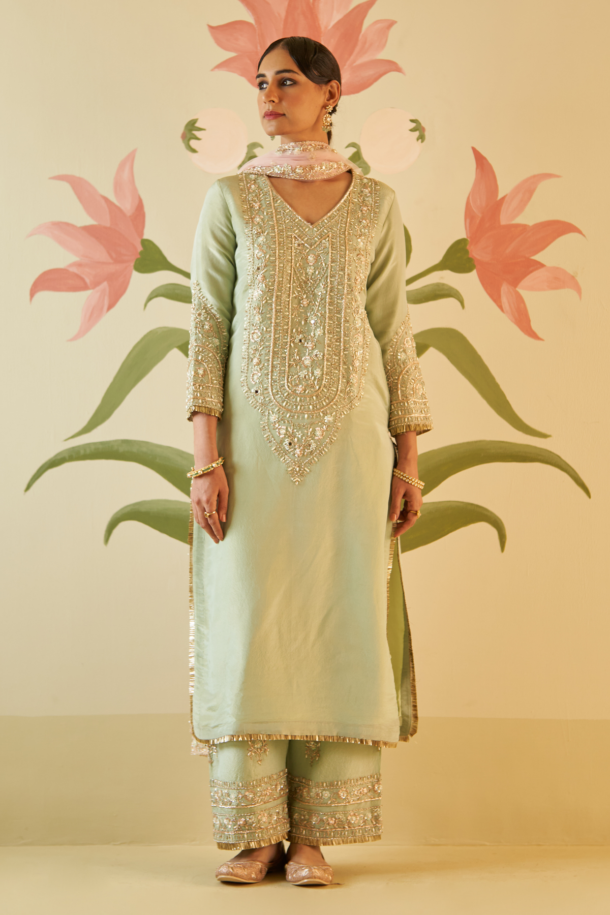 Mint Green Tissue Kurta Set