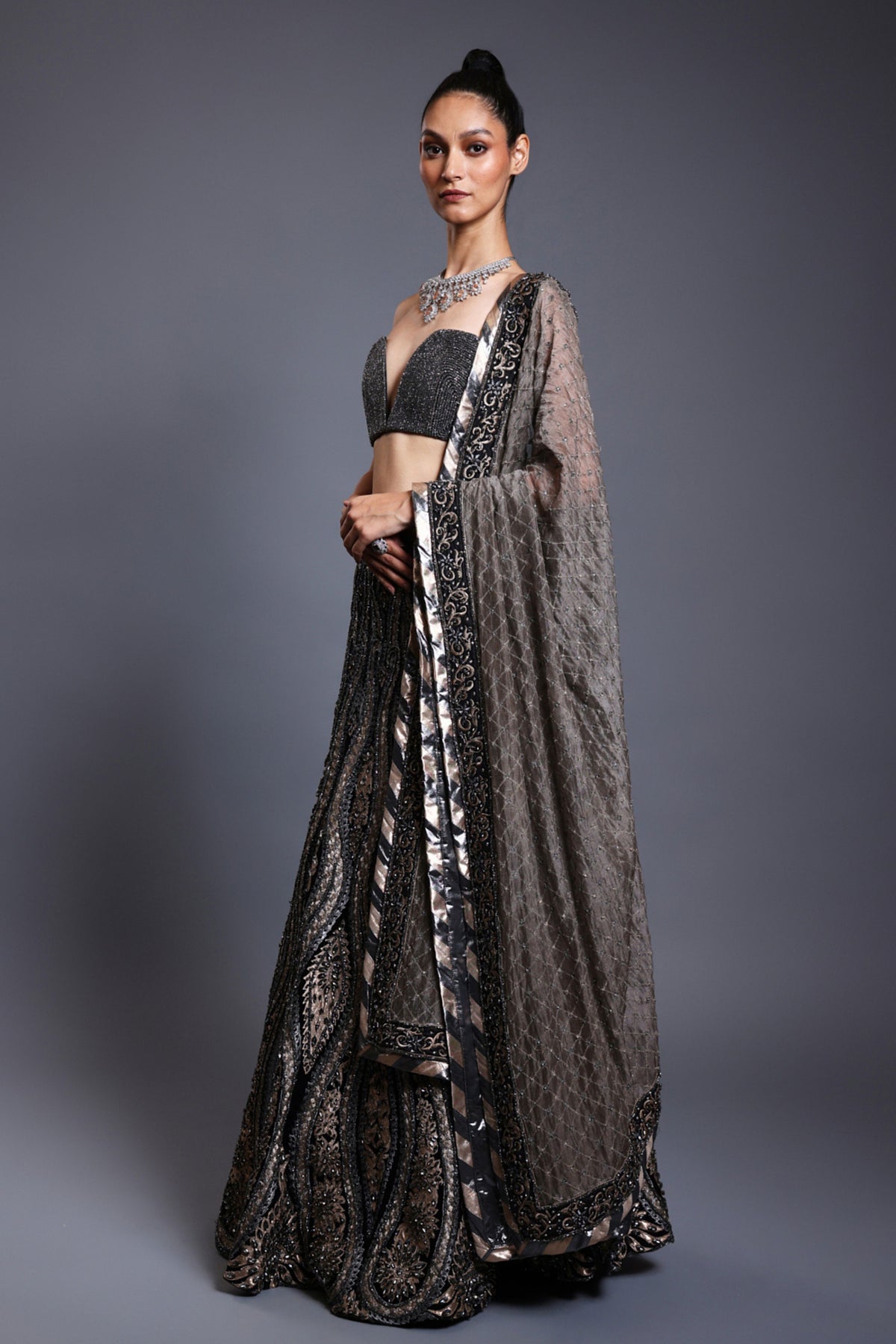 Black Embroidered Lehenga Set