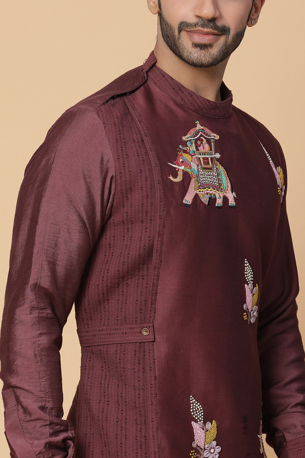 Maroon embroidered layered kurta set