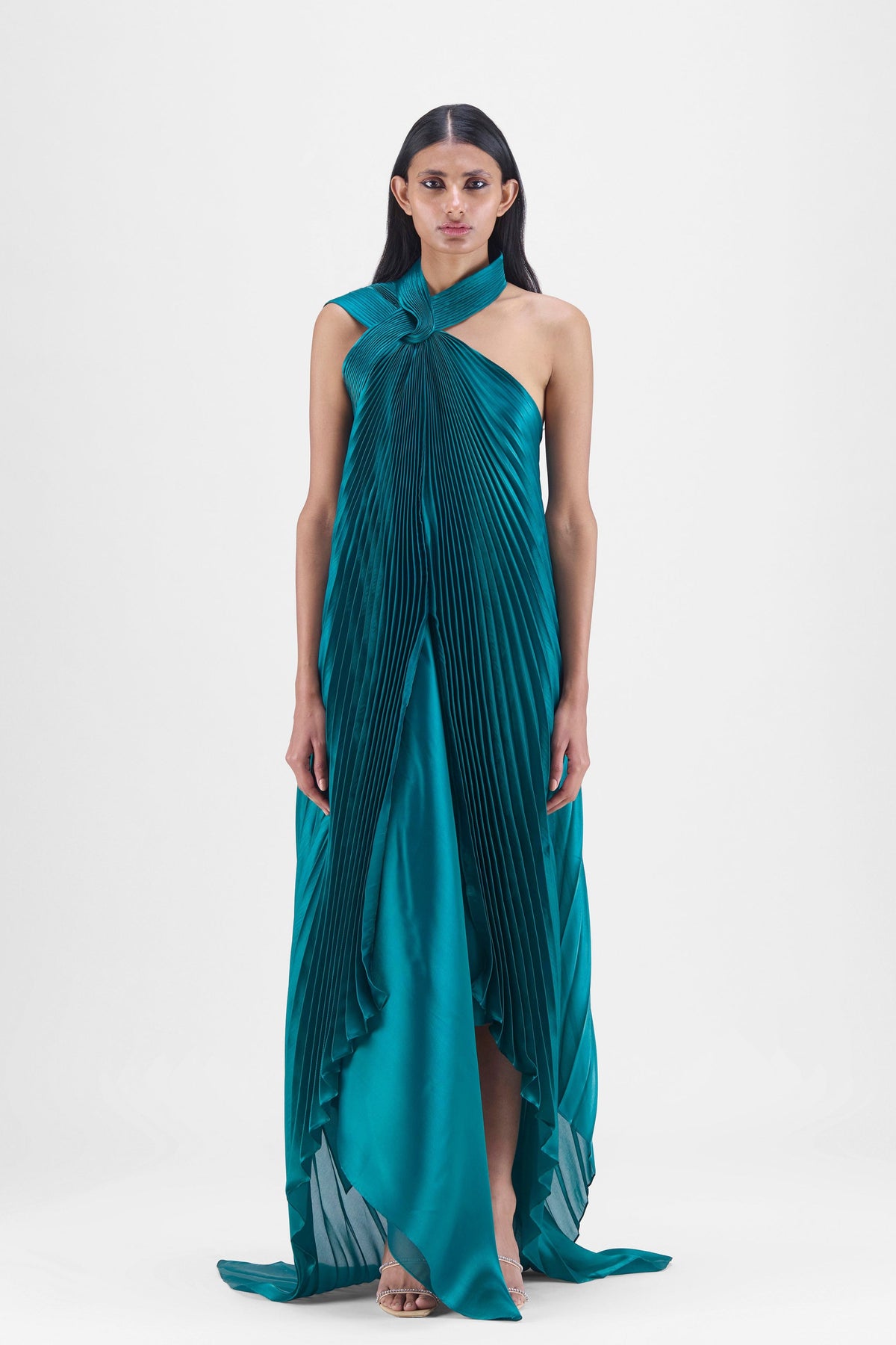 Emerald Pleated Fluid Gown