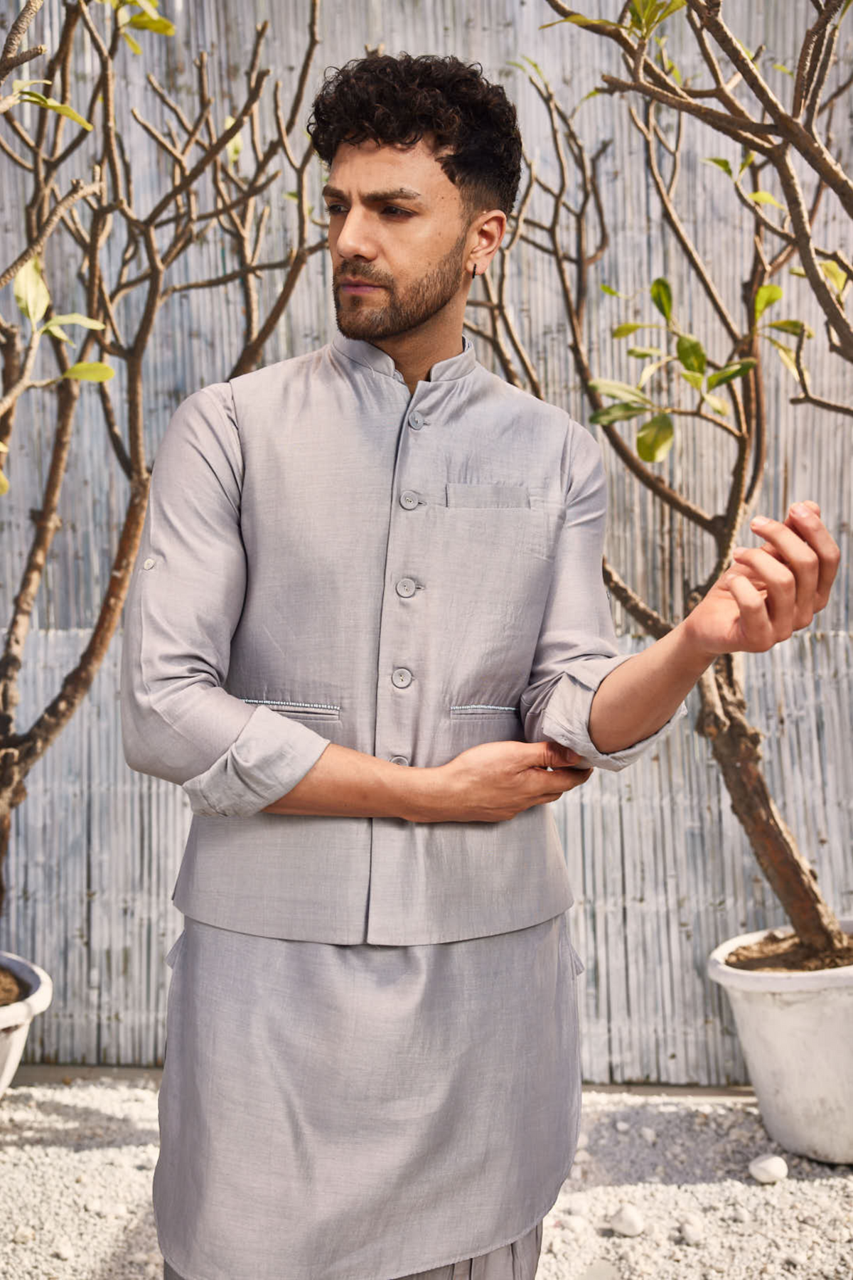 Chanderi Grey Bundi Jacket