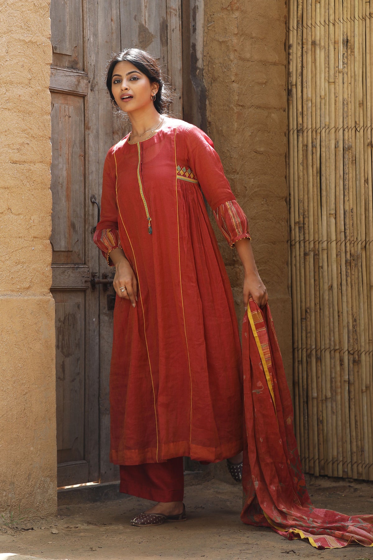 Rust Red Chunnat Kurta Set