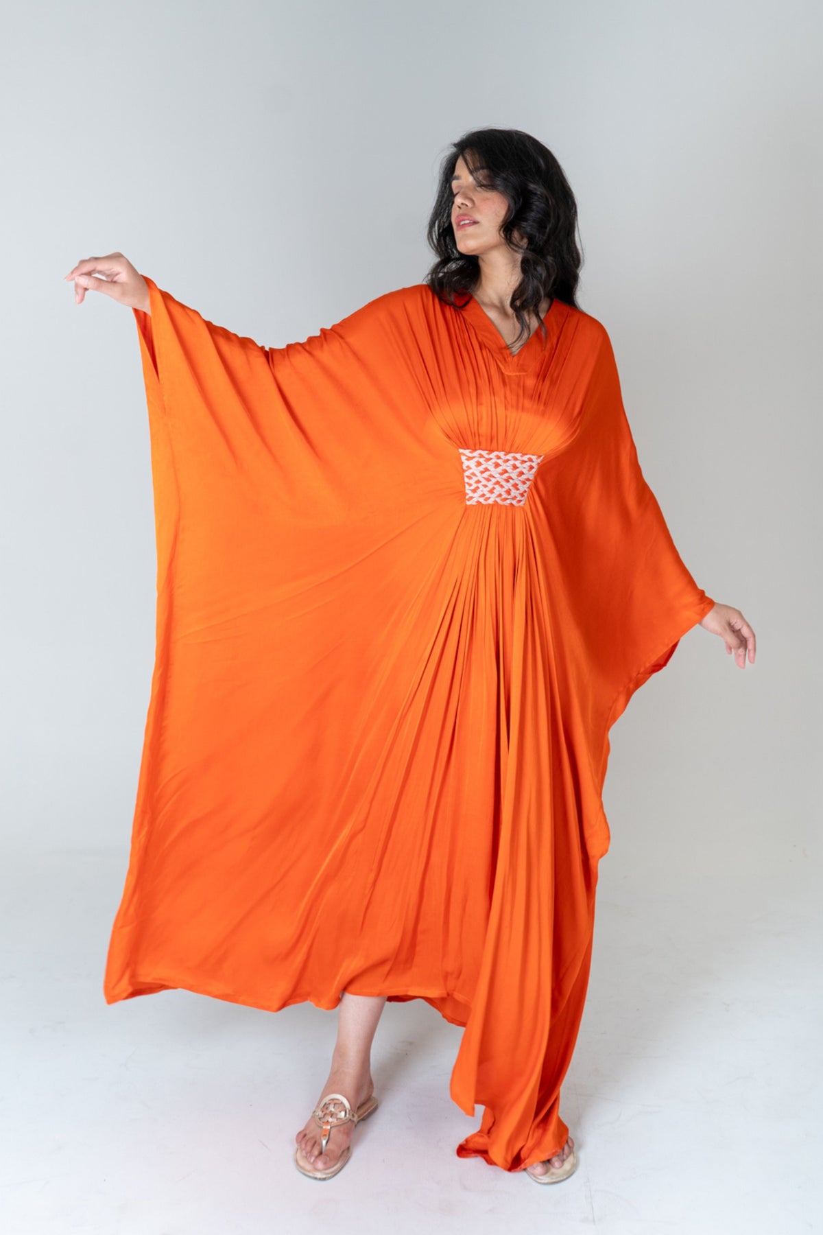 Orange-pink Braided Long Kaftan