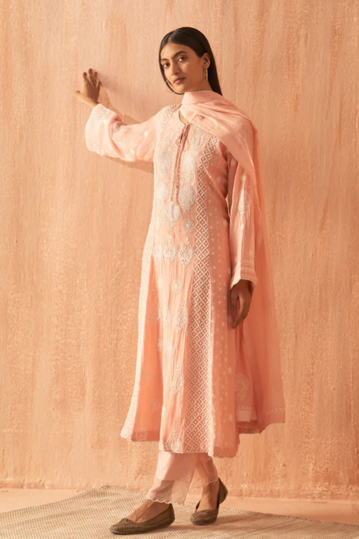 Peach Soft Chanderi Kurta Set